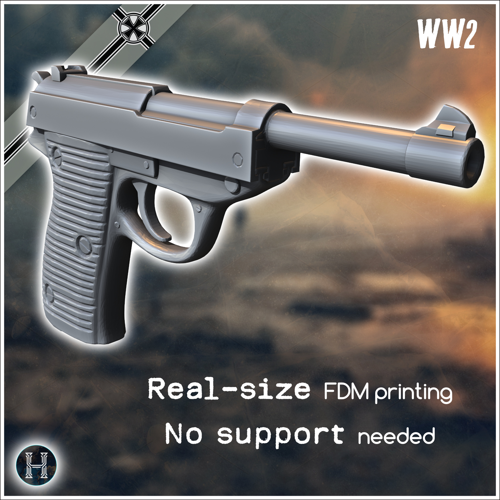 Walther P38 P 38 semi-automatic pistol (real-size version replica) (dummy object) - Germany Eastern Western Front Normandy Stalingrad Berlin Bulge WWII